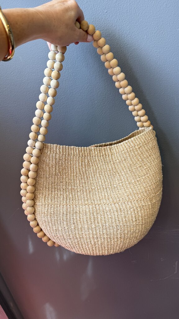 Beaded Strap Woven Hobo Bag