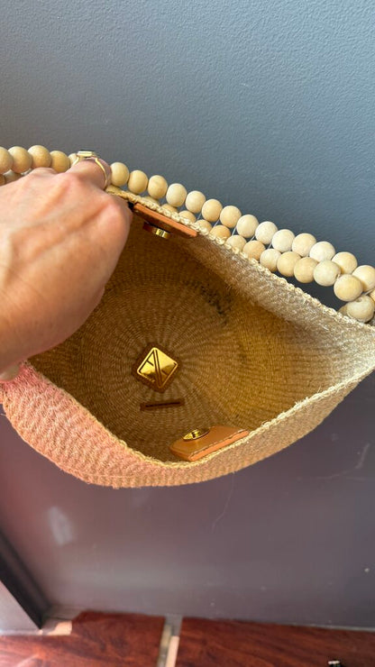 Beaded Strap Woven Hobo Bag