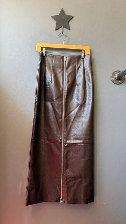 Faux Leather Zip Front Maxi Skirt