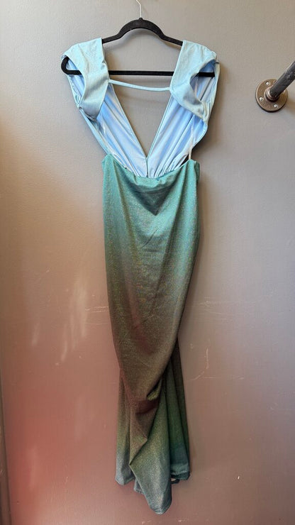 Glitter Low Back Ocean Mermaid Maxi Dress