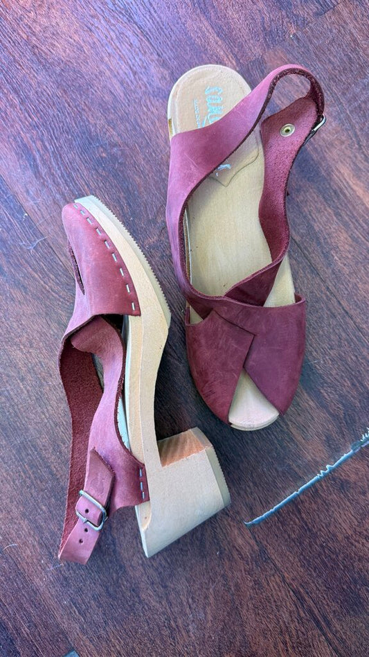 Wooden Leather Clog Sandals