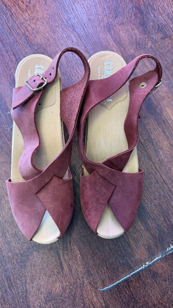 Wooden Leather Clog Sandals