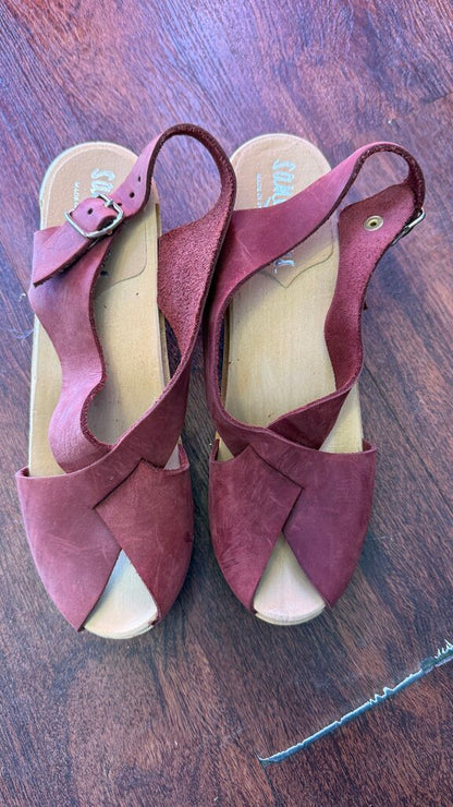 Wooden Leather Clog Sandals