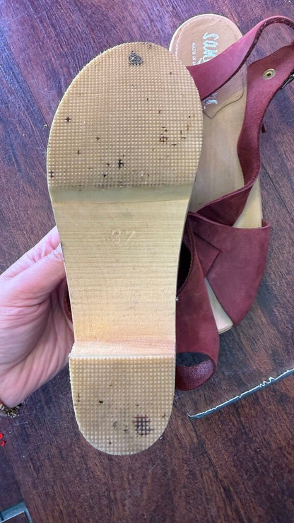 Wooden Leather Clog Sandals