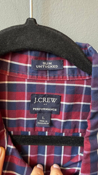 Slim Untucked Performance Plaid Button Up Shirt
