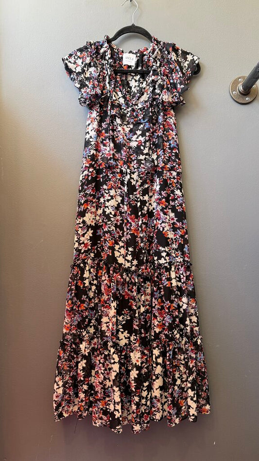 Floral Drawstring Waist Midi Dress