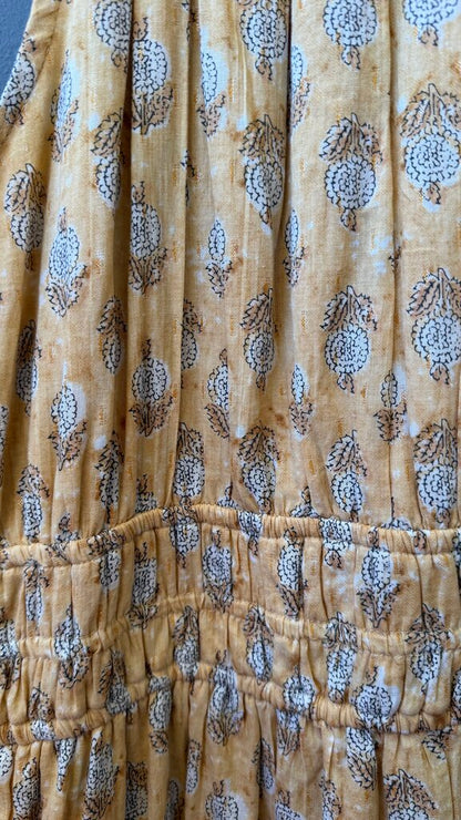 Cotton Block Print High Neck Metallic Midi Dress