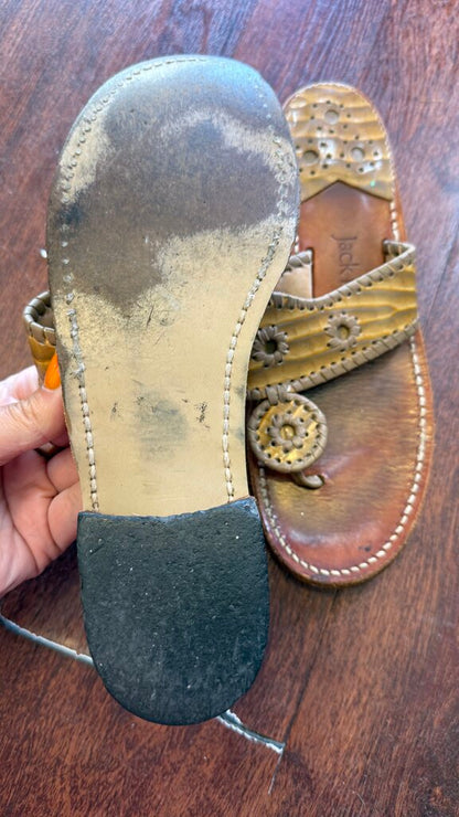 Patent Whipstitch Leather Sandals