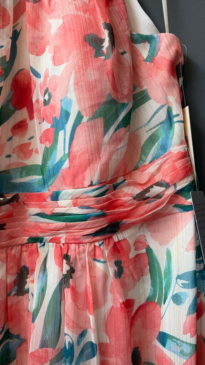 Floral Chiffon High Low Midi Gown Dress