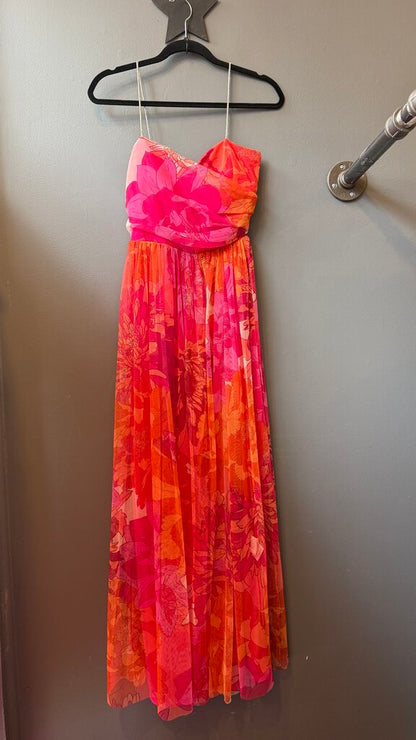 Floral Mesh Tulle Maxi Dress