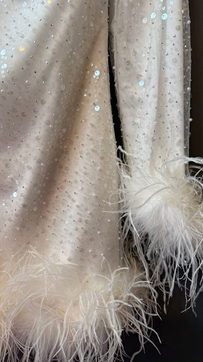 Sequin Feather Longsleeve Mini Dress