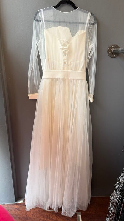 Jumpsuit w/ Mesh Overlay Maxi Gown Dress