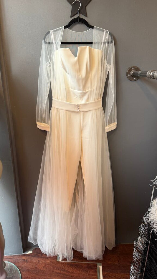 Jumpsuit w/ Mesh Overlay Maxi Gown Dress