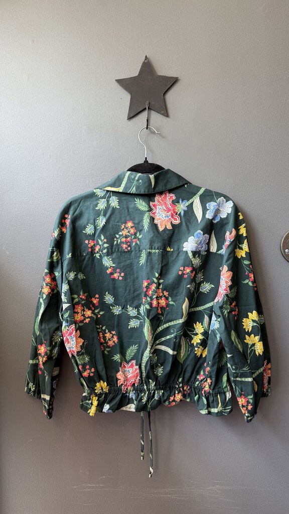Floral Cotton Drawstring Crop Blouse