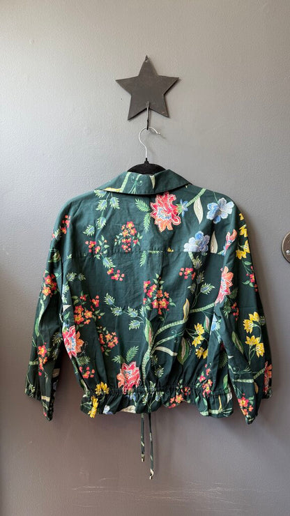 Floral Cotton Drawstring Crop Blouse