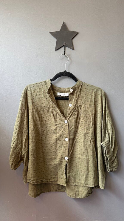 Swiss Dot Style Crop Button Up Blouse