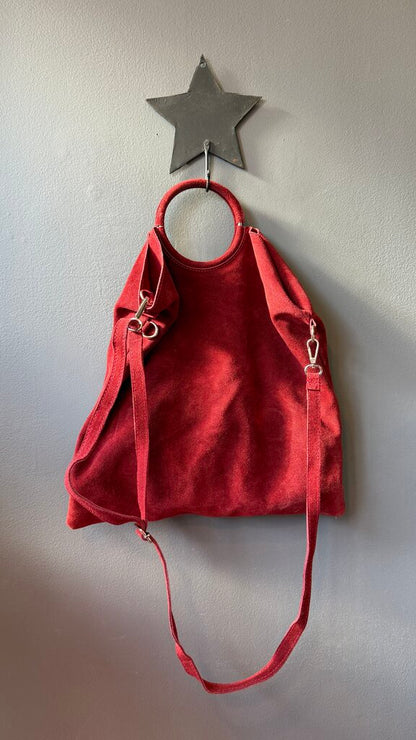 Suede Ring Handle Crossbody Bag