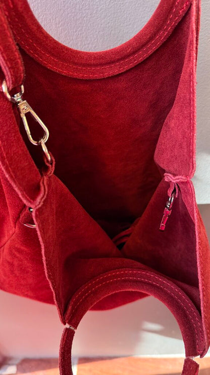 Suede Ring Handle Crossbody Bag