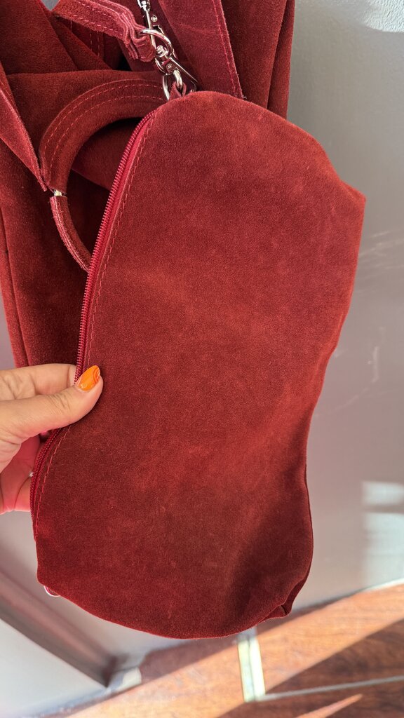 Suede Ring Handle Crossbody Bag