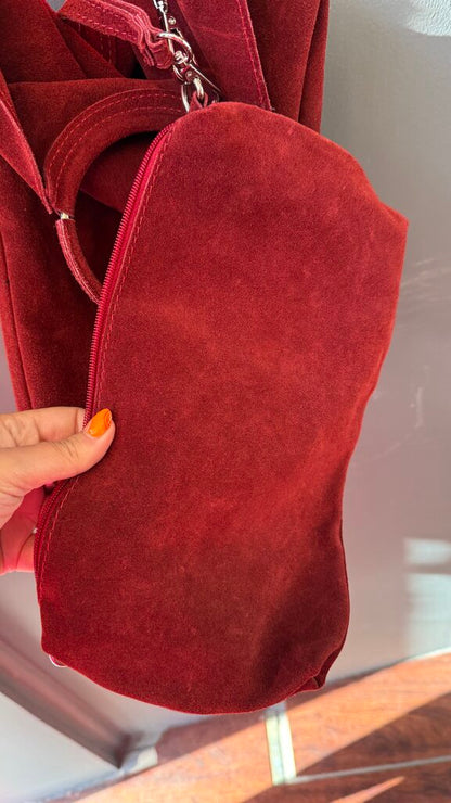 Suede Ring Handle Crossbody Bag
