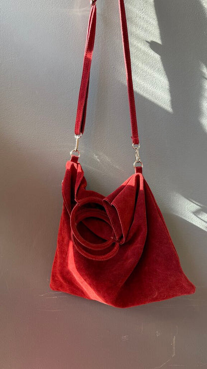 Suede Ring Handle Crossbody Bag