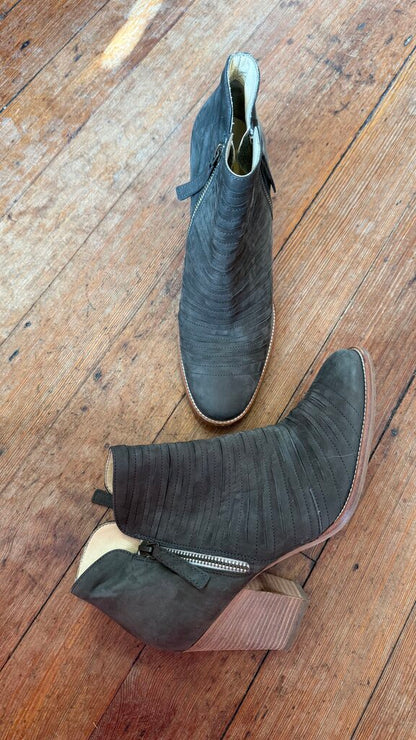 Stacked Heel Cut Leather Booties