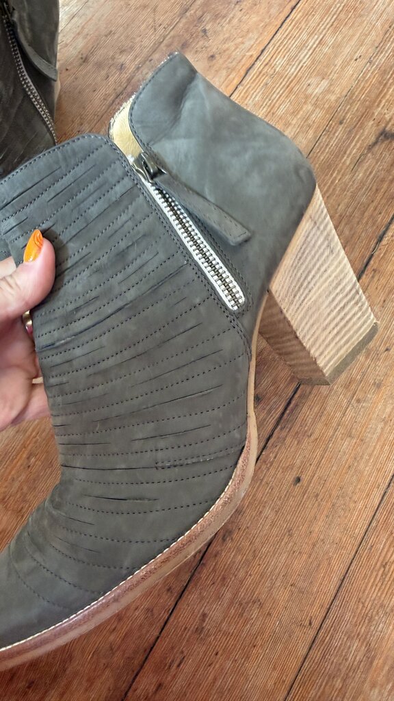 Stacked Heel Cut Leather Booties