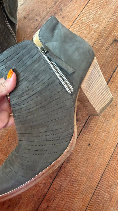 Stacked Heel Cut Leather Booties