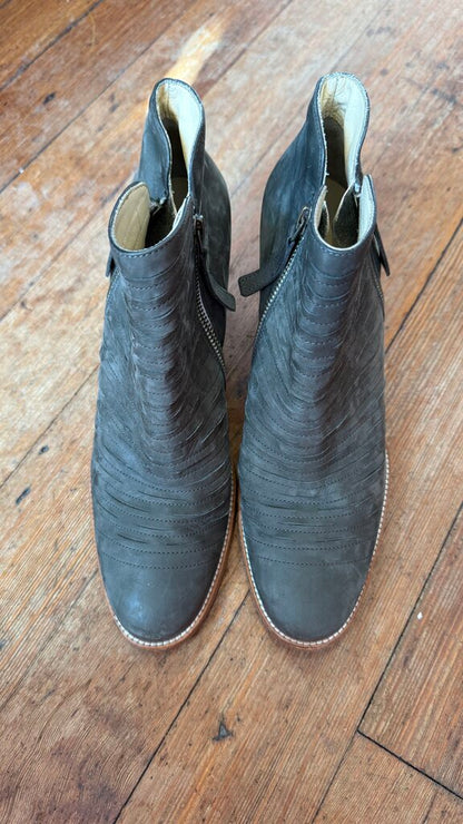 Stacked Heel Cut Leather Booties