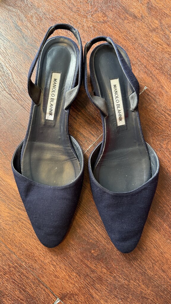 Aspro Linen Block Pointed Slingbacks