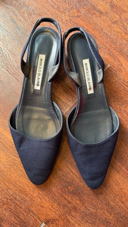 Aspro Linen Block Pointed Slingbacks