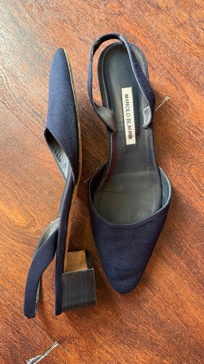 Aspro Linen Block Pointed Slingbacks