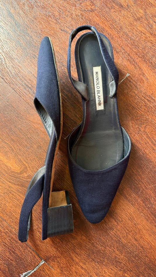 Aspro Linen Block Pointed Slingbacks