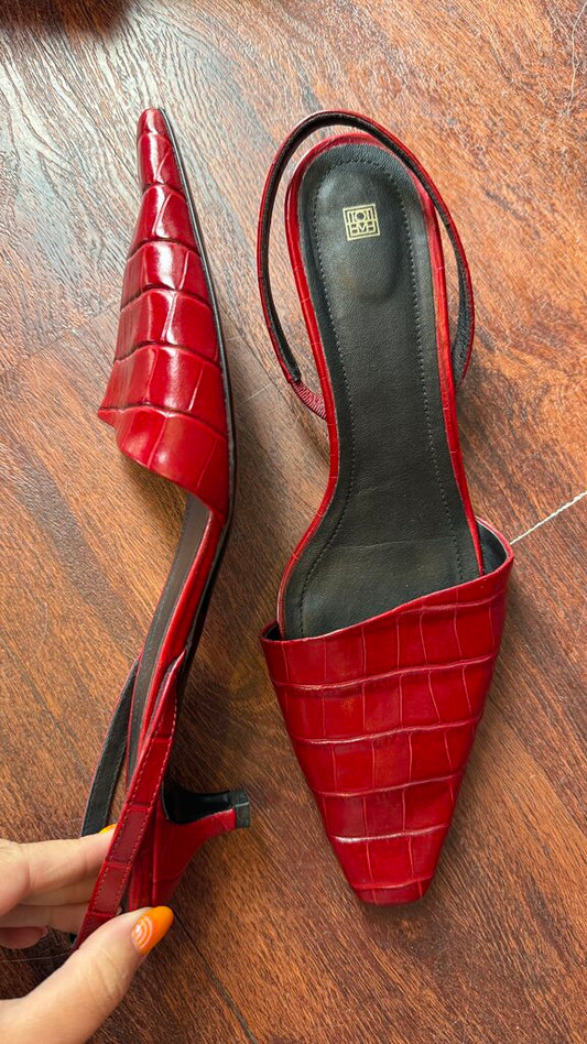 Croc Embossed Slingback Kitten Heels