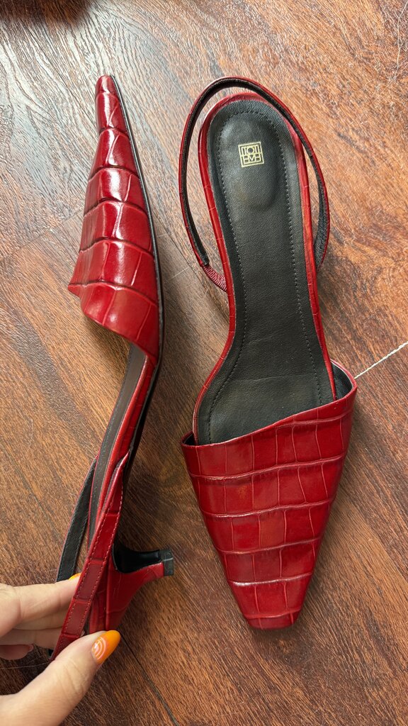Croc Embossed Slingback Kitten Heels