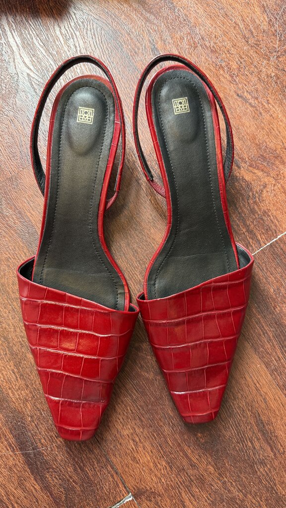 Croc Embossed Slingback Kitten Heels