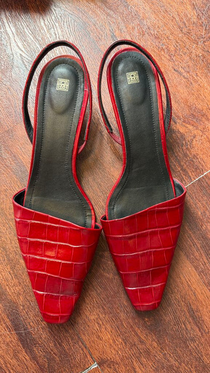 Croc Embossed Slingback Kitten Heels
