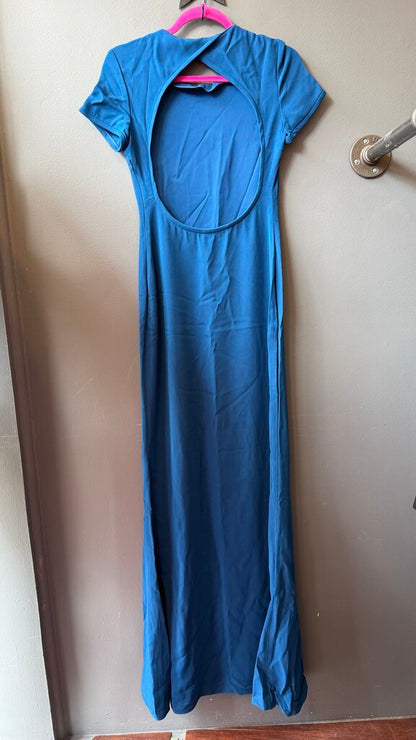 Back Opening Short Sleeve Maxi Gown Dress