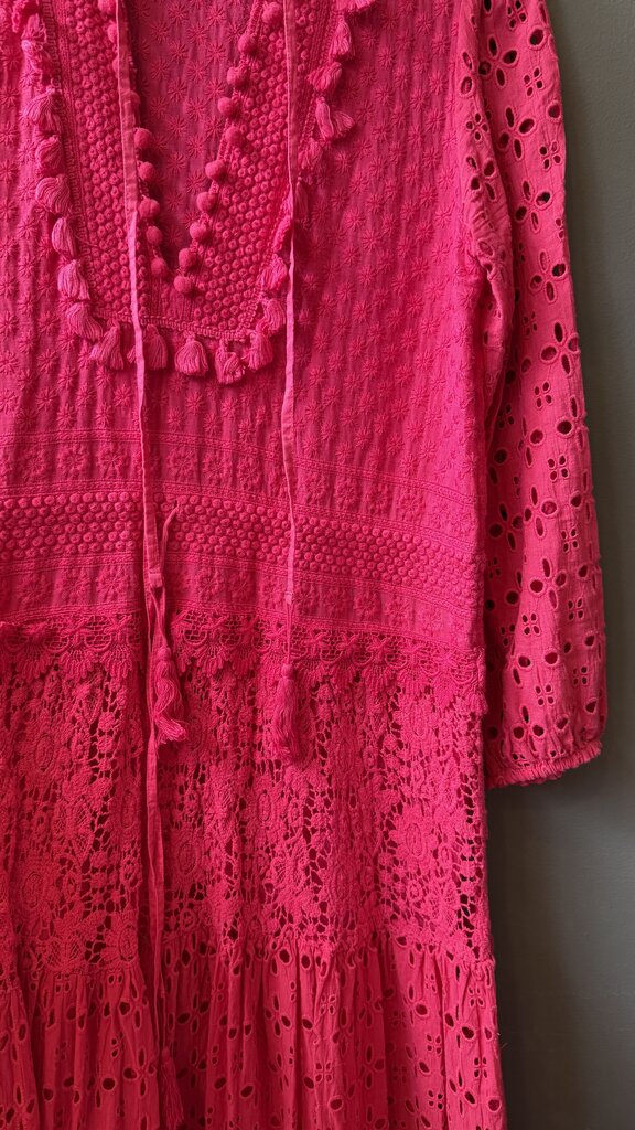 Lace Eyelet Tassel Maxi Dress
