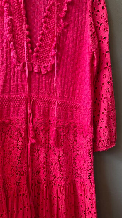 Lace Eyelet Tassel Maxi Dress