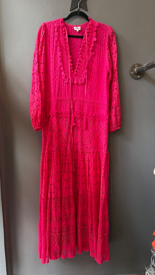 Lace Eyelet Tassel Maxi Dress