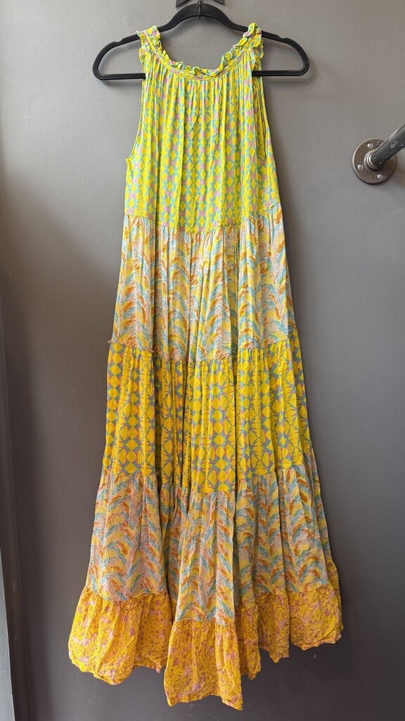 Cotton Tiered Mixed Print Maxi Dress