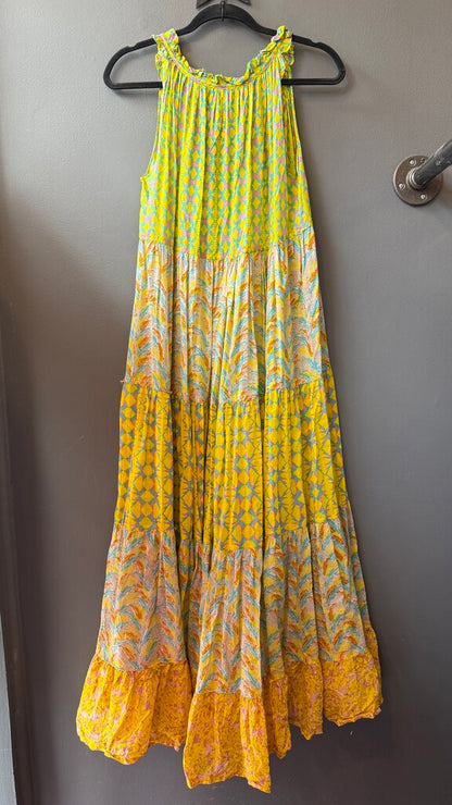 Cotton Tiered Mixed Print Maxi Dress