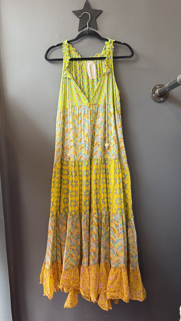 Cotton Tiered Mixed Print Maxi Dress