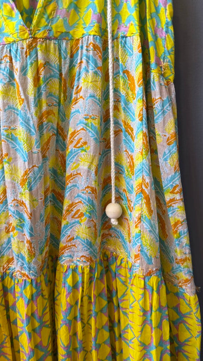 Cotton Tiered Mixed Print Maxi Dress