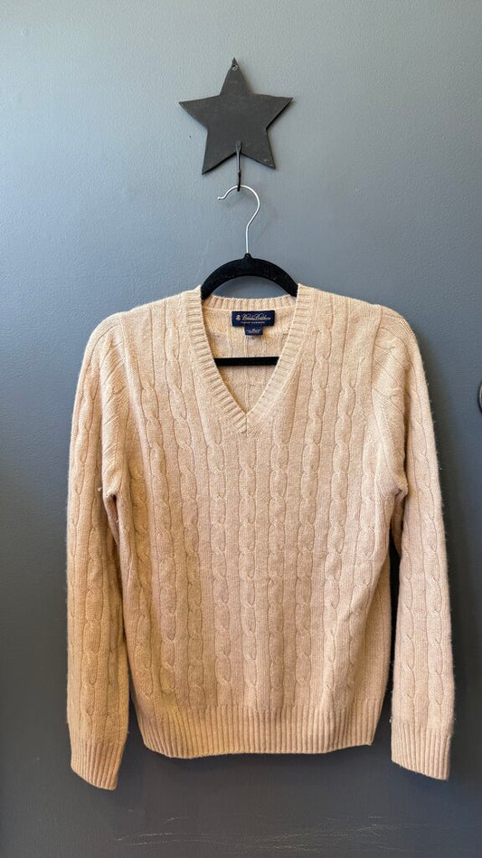 Cableknit Cashmere Vneck Sweater