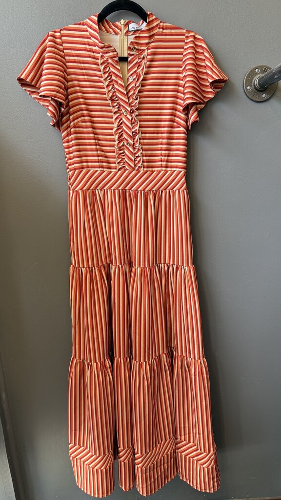 Satin Stripe Tiered Maxi Dress