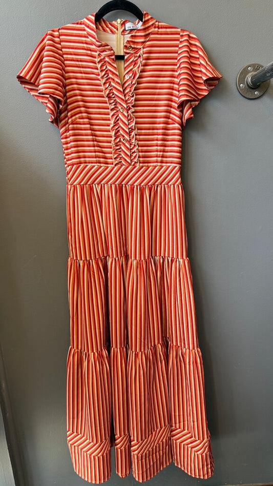 Satin Stripe Tiered Maxi Dress