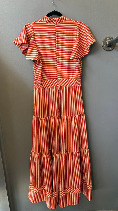 Satin Stripe Tiered Maxi Dress