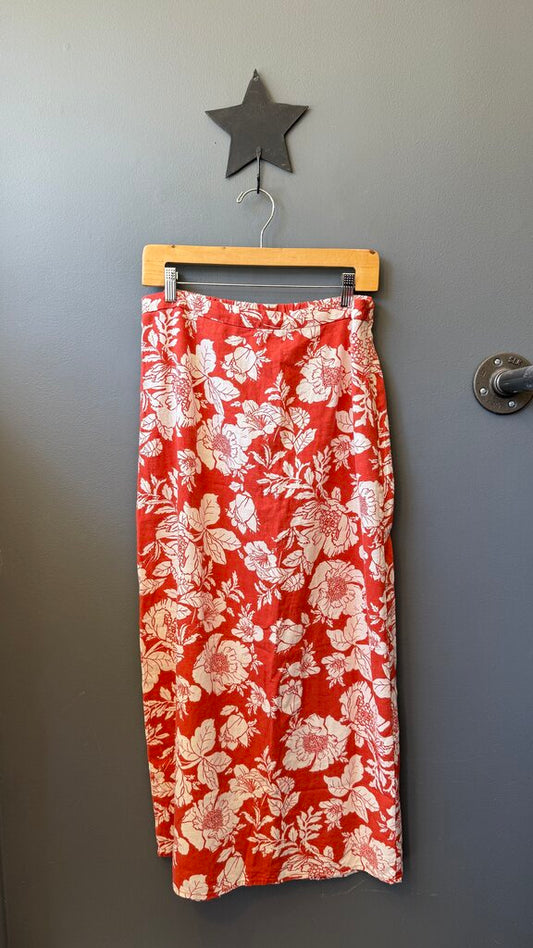 Linen Blend Midi Skirt